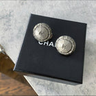 Chanel Vintage 1999 Round CC Logo Pewter Button Earrings