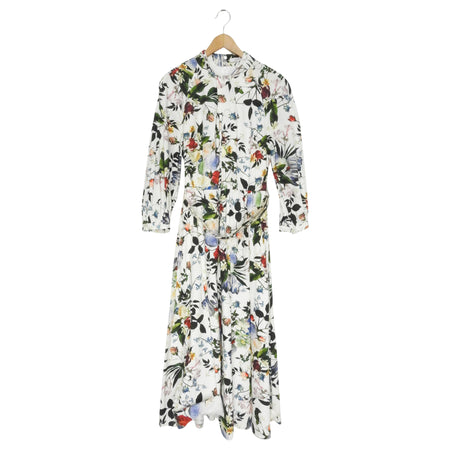 Erdem White Floral Print Cotton Belted Maxi Dress - IT46 / US10