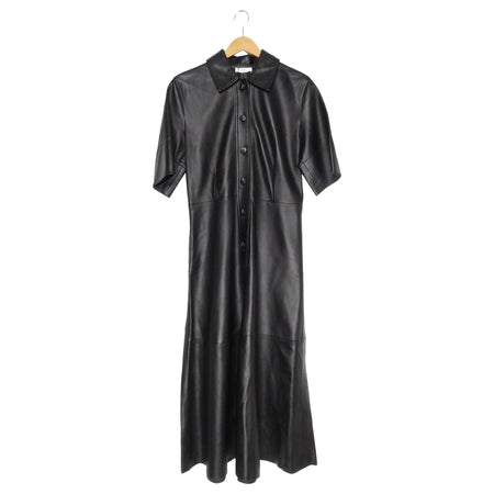 CO Black Lambskin Leather Short Sleeve Maxi Dress - S