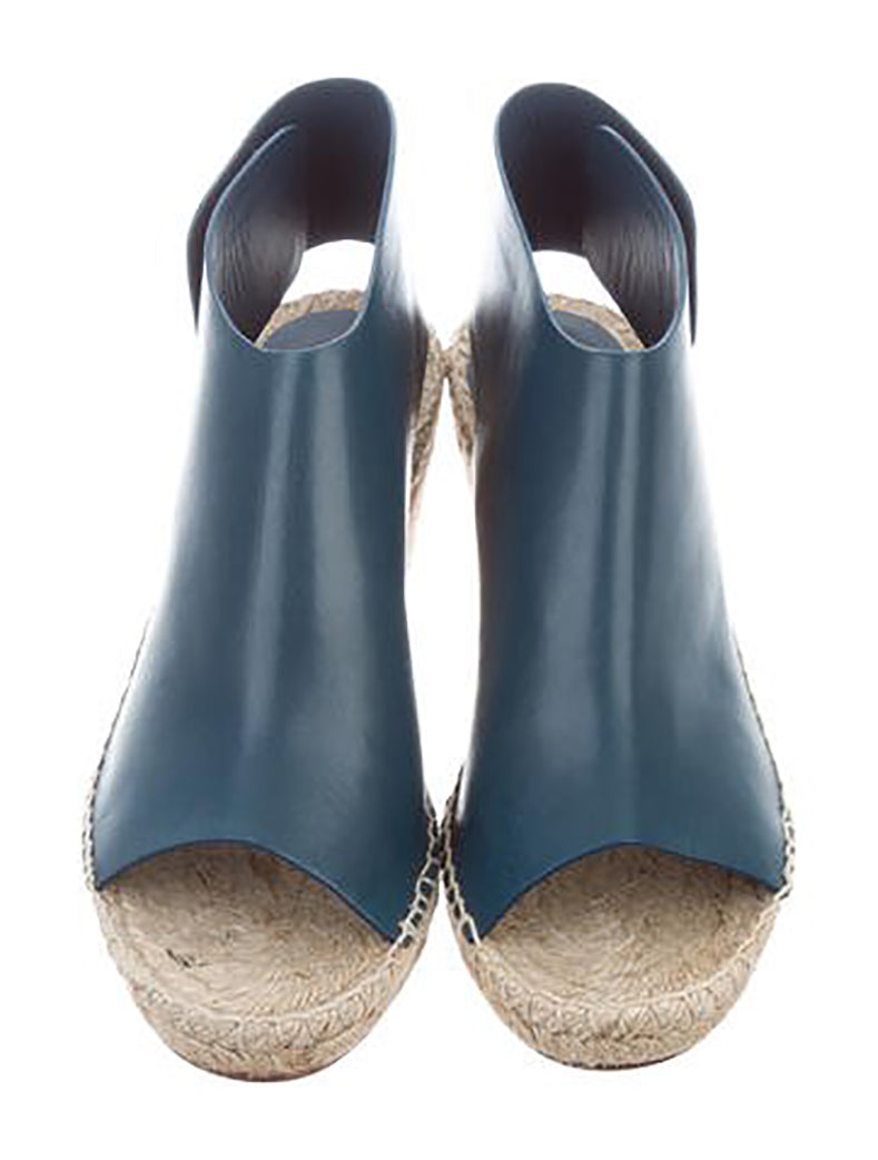 Celine Blue Leather Wedge Espadrille Sandals