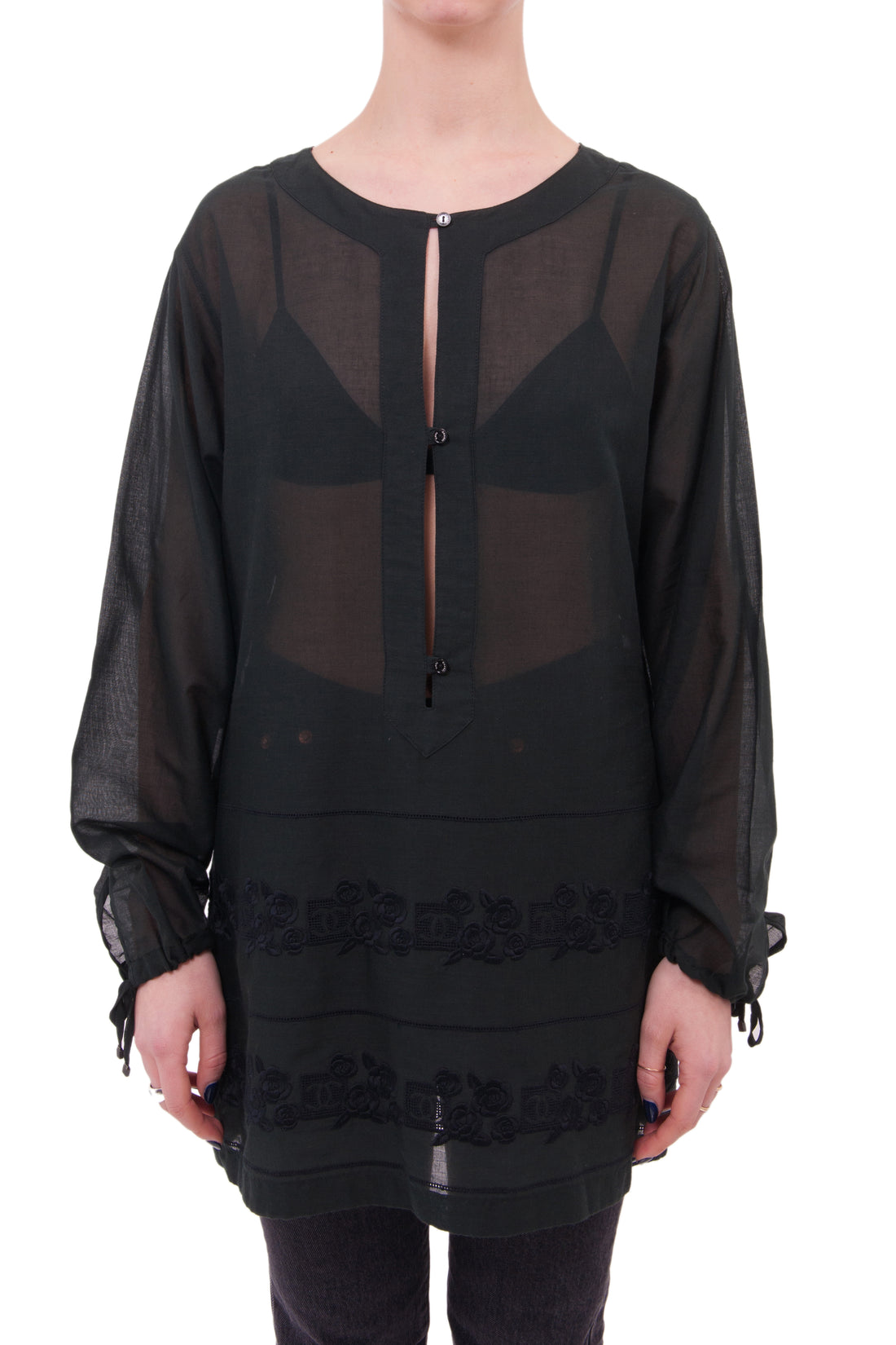 Chanel Sport 07P Sheer Black Embroidered Tunic Top