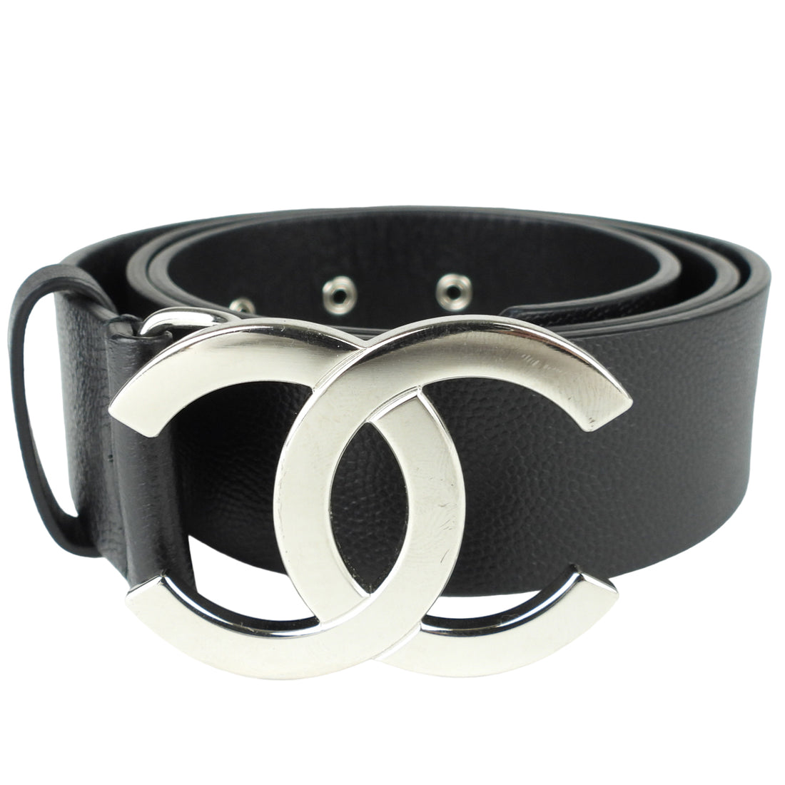 Leather CC Logo Belt in Black