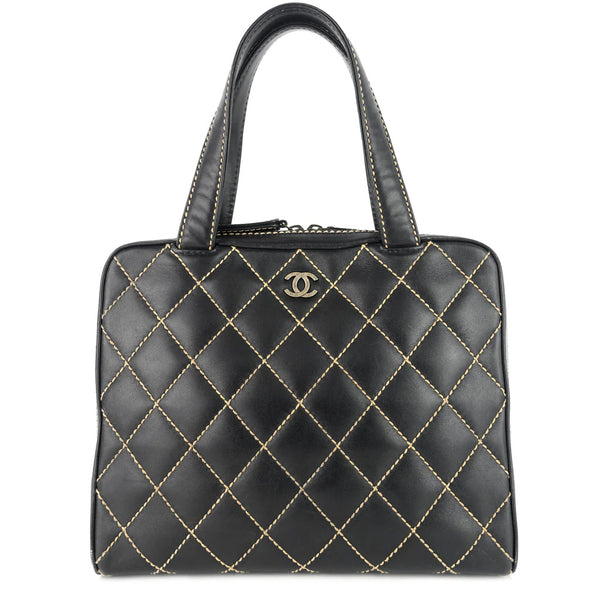 Chanel Black Leather Surpique Top Handle Bowling Bag – I MISS YOU VINTAGE