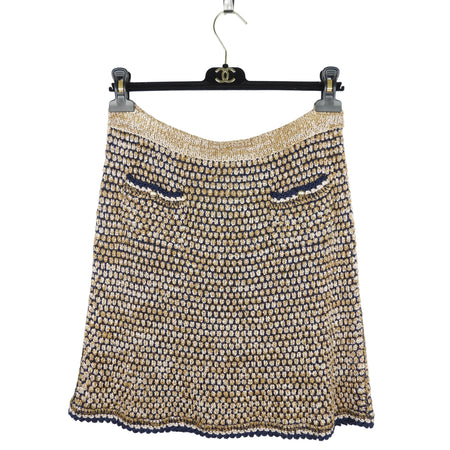 Chanel Brown and Navy Textured Knit Skirt - 40