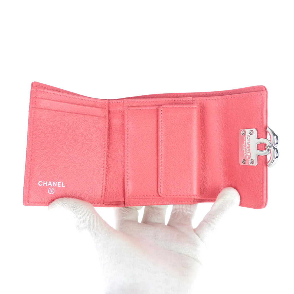 Chanel CC Rose Pink Caviar Leather Trifold Wallet #chanel