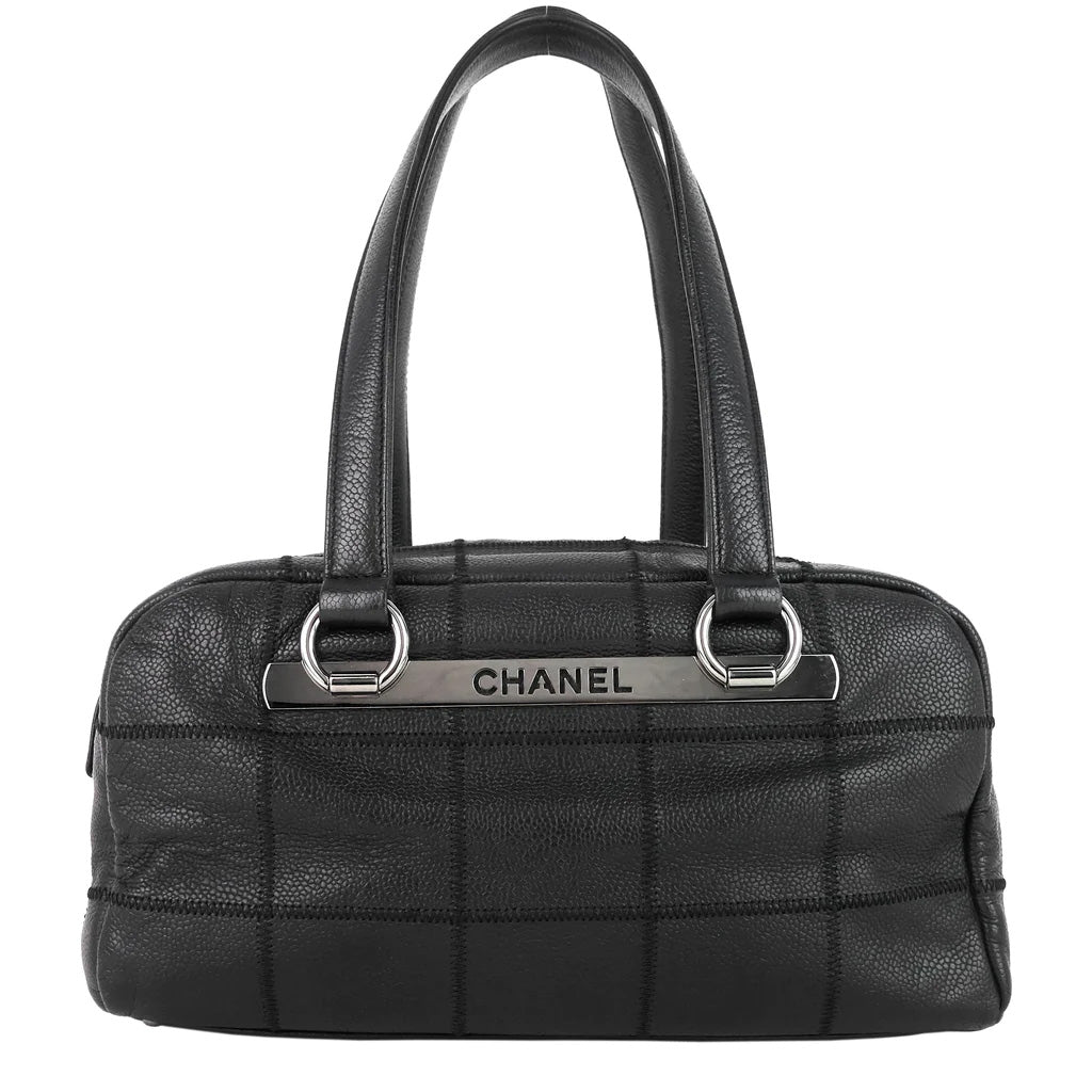 Chanel Choco Bar Black Quilted Caviar Leather Shoulder Bag – I