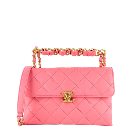 Chanel 22S Small Rose Pink Calfskin Leather Two Way Flap Bag