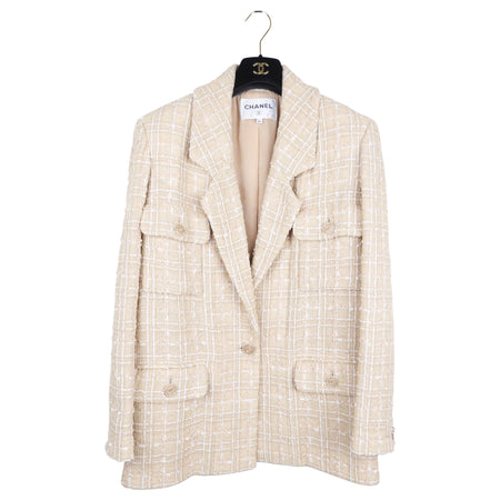 Chanel Spring 2019 Beige and Ecru Iridescent Tweed Blazer Jacket