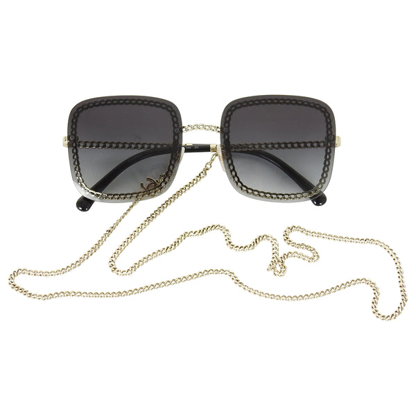 CHANEL Chain Square Sunglasses 4244 Black 1204875