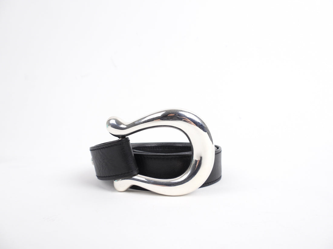 Tiffany Black Leather Belt with Sterling Buckle