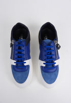 Versace Blue and White Lace-Up Zipper Sneakers - 40
