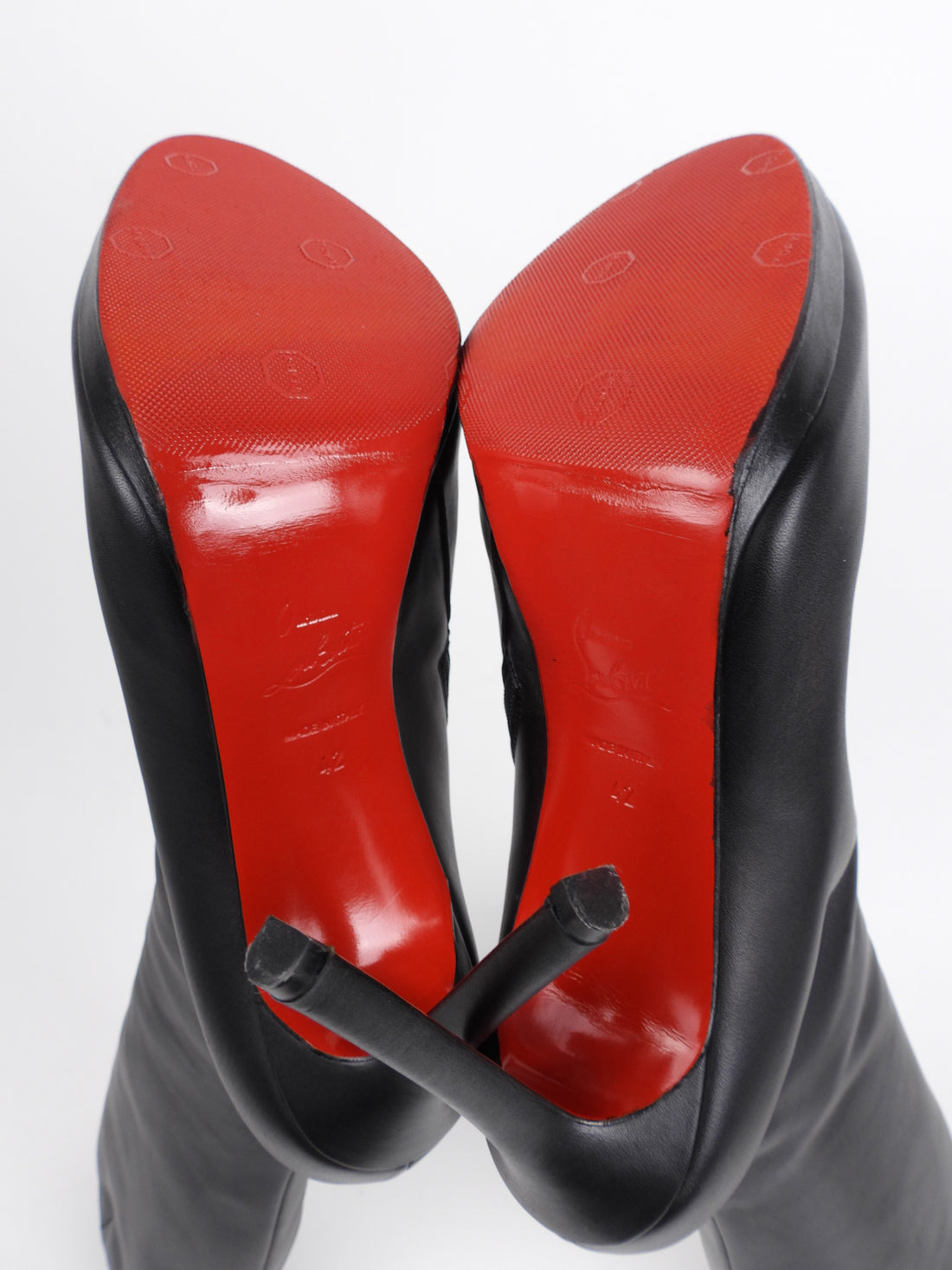 Christian Louboutin Black Leather Knee High Heeled Boots - 42