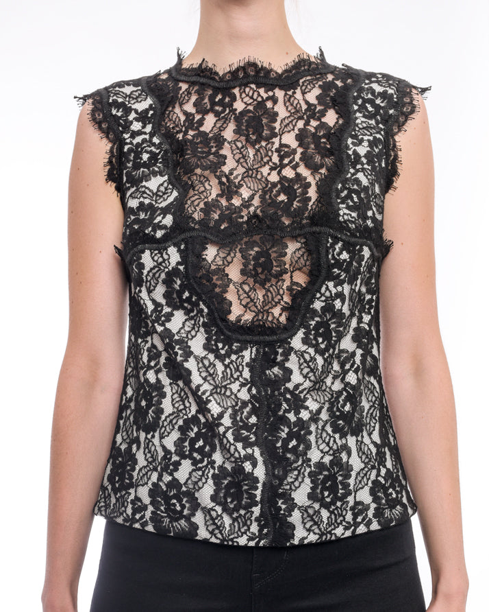 Vintage Chanel Sheer Lace Sleeveless Blouse