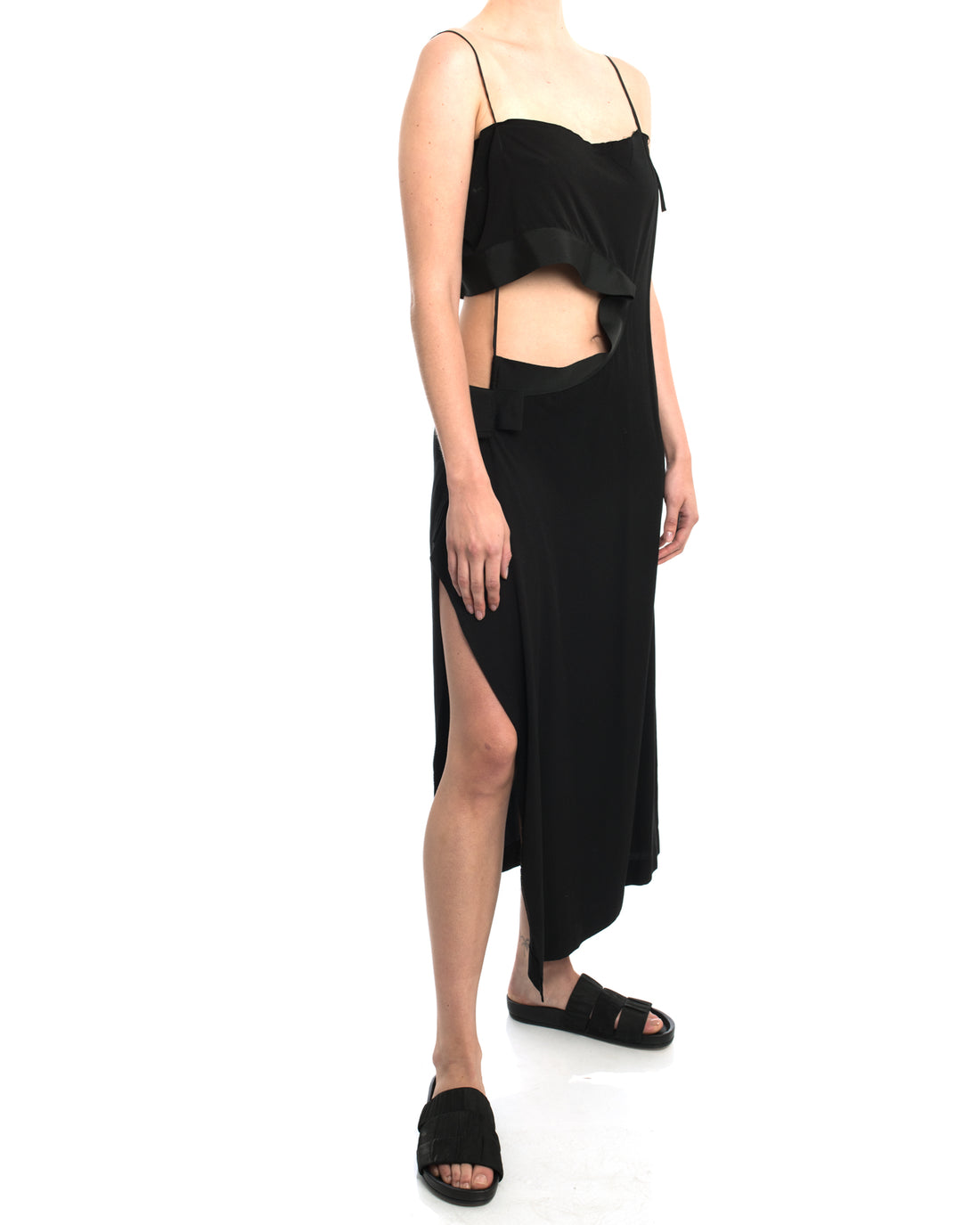 Yohji Yamamoto Black Long Column Dress with Cut out Waist Design