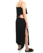 Yohji Yamamoto Black Long Column Dress with Cut out Waist Design