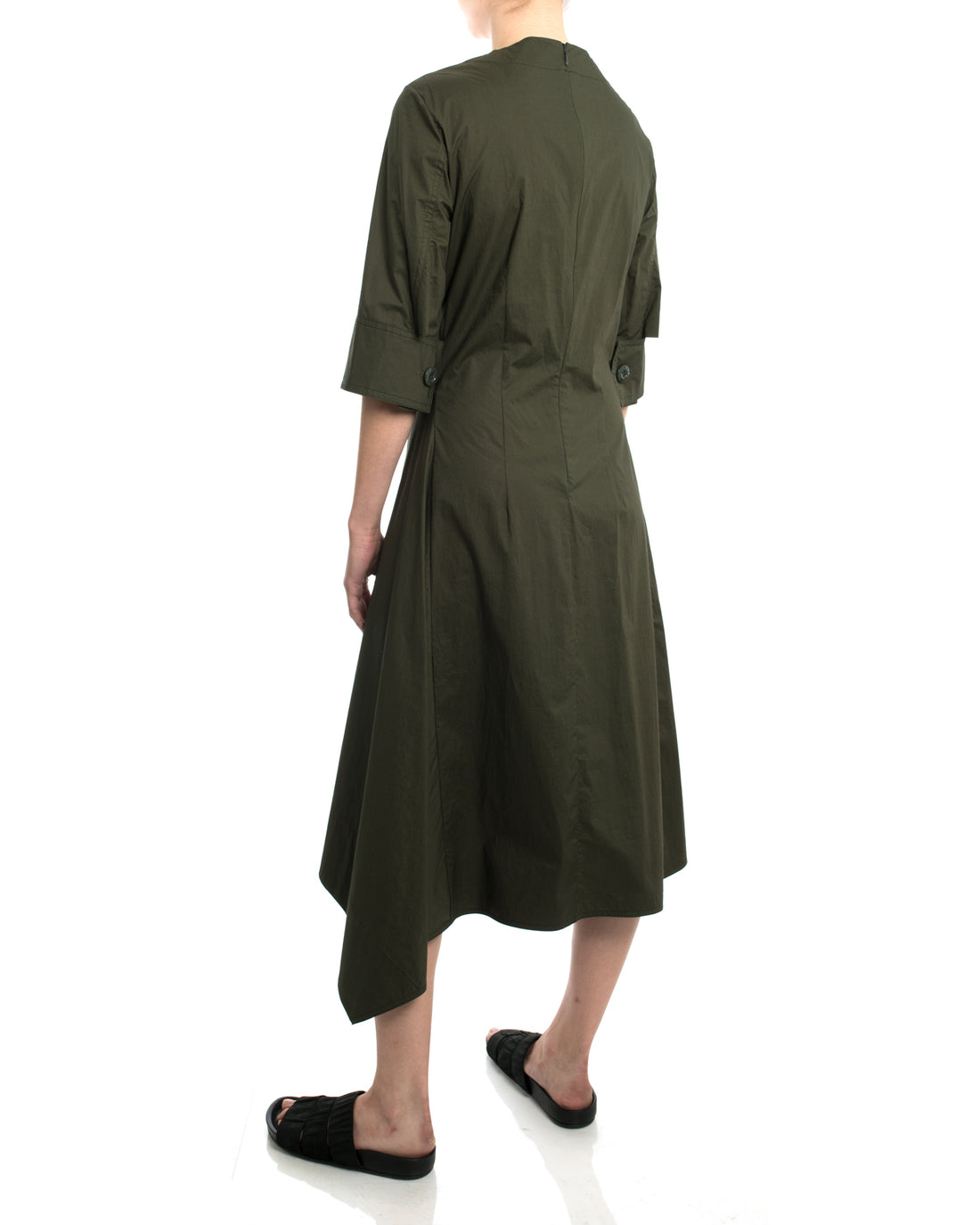 Marni Olive Green Cotton Knotted Dress with Asymetrical Hem