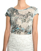 Erdem Pale Blue Lace Pencil Skirt and Silk Floral T-Shirt - S