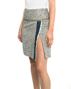 Dolce and Gabbana Navy Tweed Skirt with Denim Stripe - S