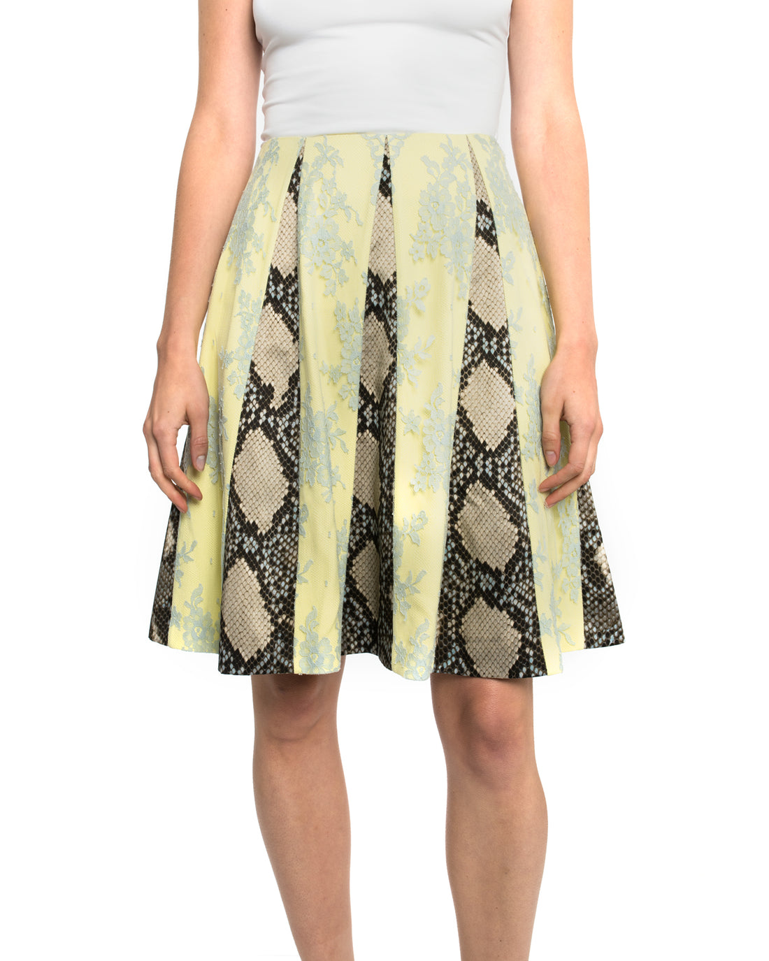 Erdem Spring 2013 Runway Yellow / Blue Lace / Python Pattern Panelled Skirt - 4