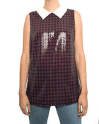 Prada Blue and Red Check Sequin Sleeveless Top with Pointed Collar - 6