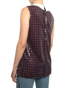 Prada Blue and Red Check Sequin Sleeveless Top with Pointed Collar - 6