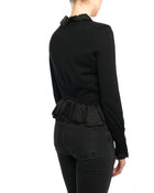 Louis Vuitton Black Wool Cardigan with Silk Jacquard Ruffle Trim - S
