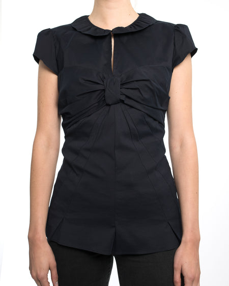 Prada Navy Cotton Short Sleeve Gathered Top - 8