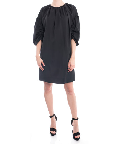 NO. 21 Black Smock Dress with Ruched Sleeves - M