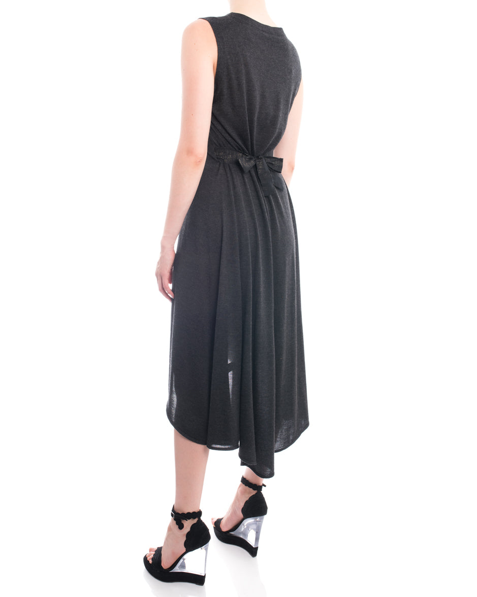Brunello Cucinelli Long Grey Sleeveless Knit Cashmere Belted Dress - M
