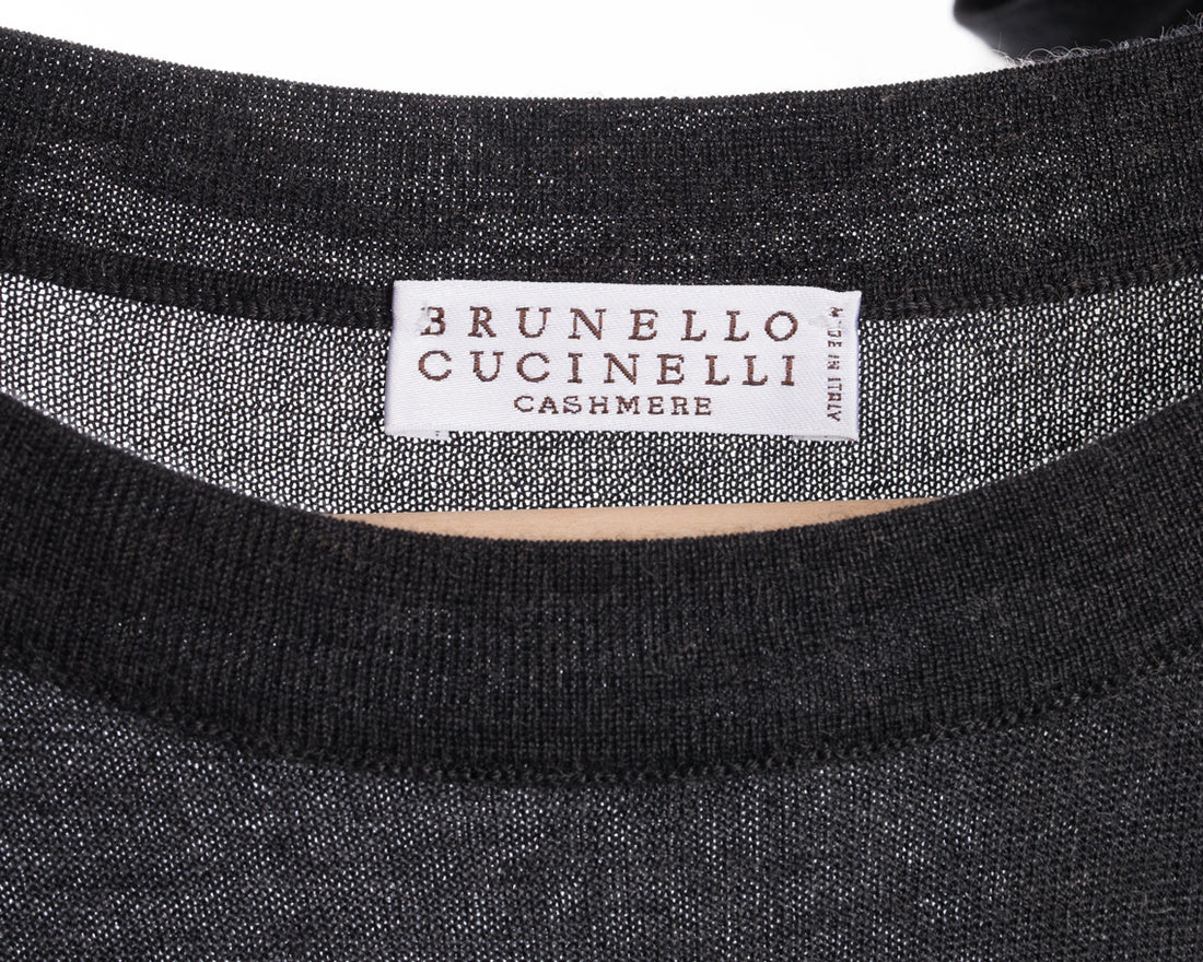 Brunello Cucinelli Long Grey Sleeveless Knit Cashmere Belted Dress - M