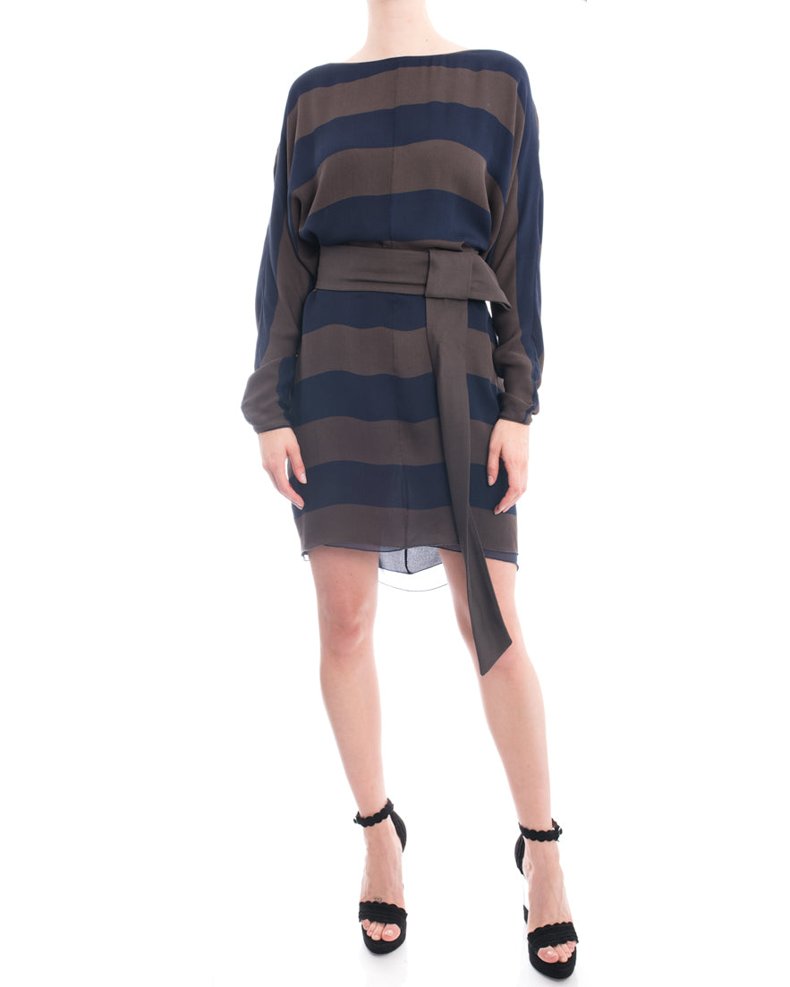 Stella McCartney Blue and Brown Striped Dress with Belt - 10