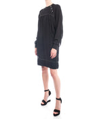 Isabel Marant Black Silk Boho Ruffle Dress with Silver Studs - 6