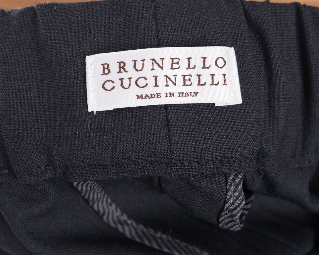 Brunello Cucinelli Charcoal Drawstring Trousers with Silver Chain Detail  - 6