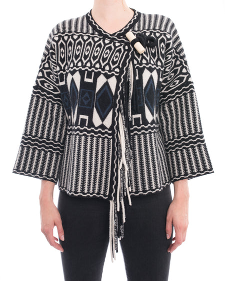 Chloe Pre-Fall 2015 Black Navy White Wool Toggle Sweater - 6