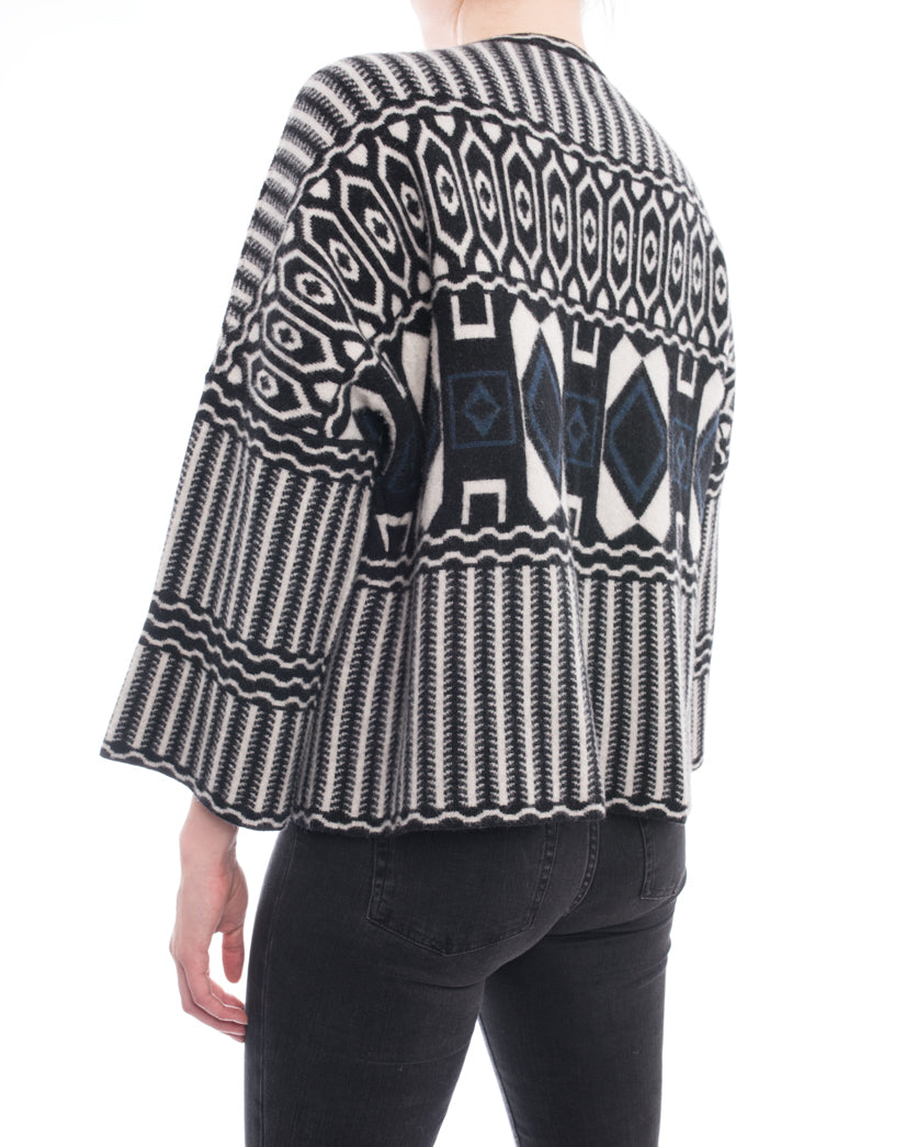 Chloe Pre-Fall 2015 Black Navy White Wool Toggle Sweater - 6