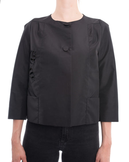 No. 21 Black Jacket with Laser Cut Tropical Leaf Detail - 6