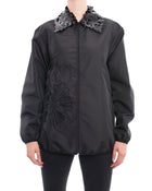 No. 21 Black Zip Jacket with Sequin Collar and Laser Cut Leaf Detail - M