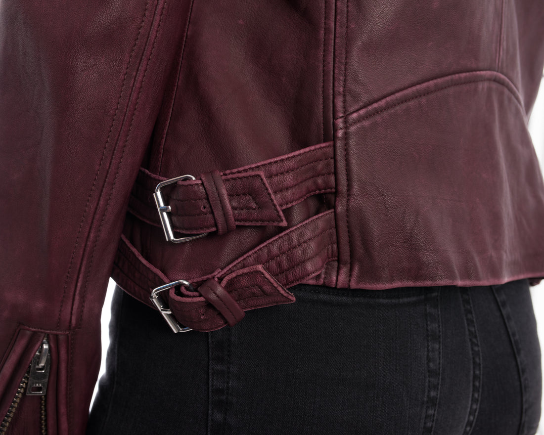 IRO Burgundy Leather Motorcycle Jacket with Zips - S