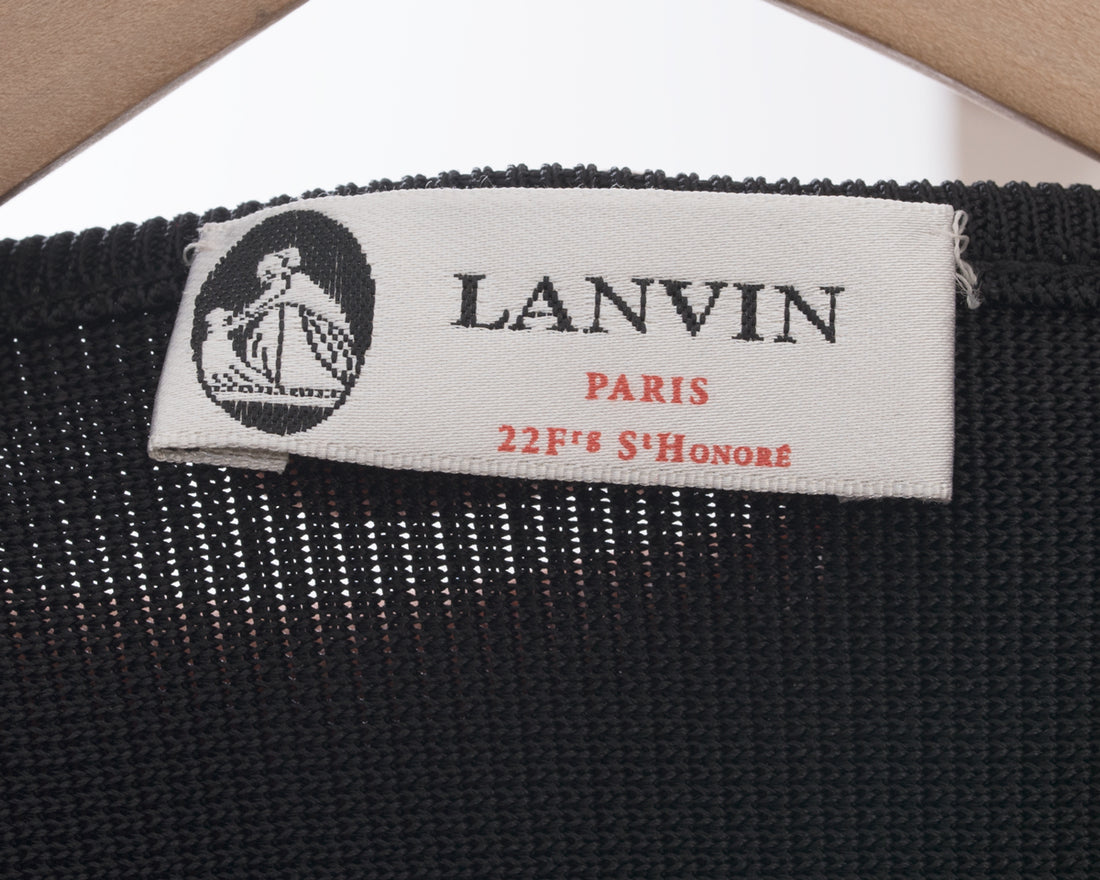 Lanvin Black Pointelle Knit Ruffle Dress with Flared Hem - 8