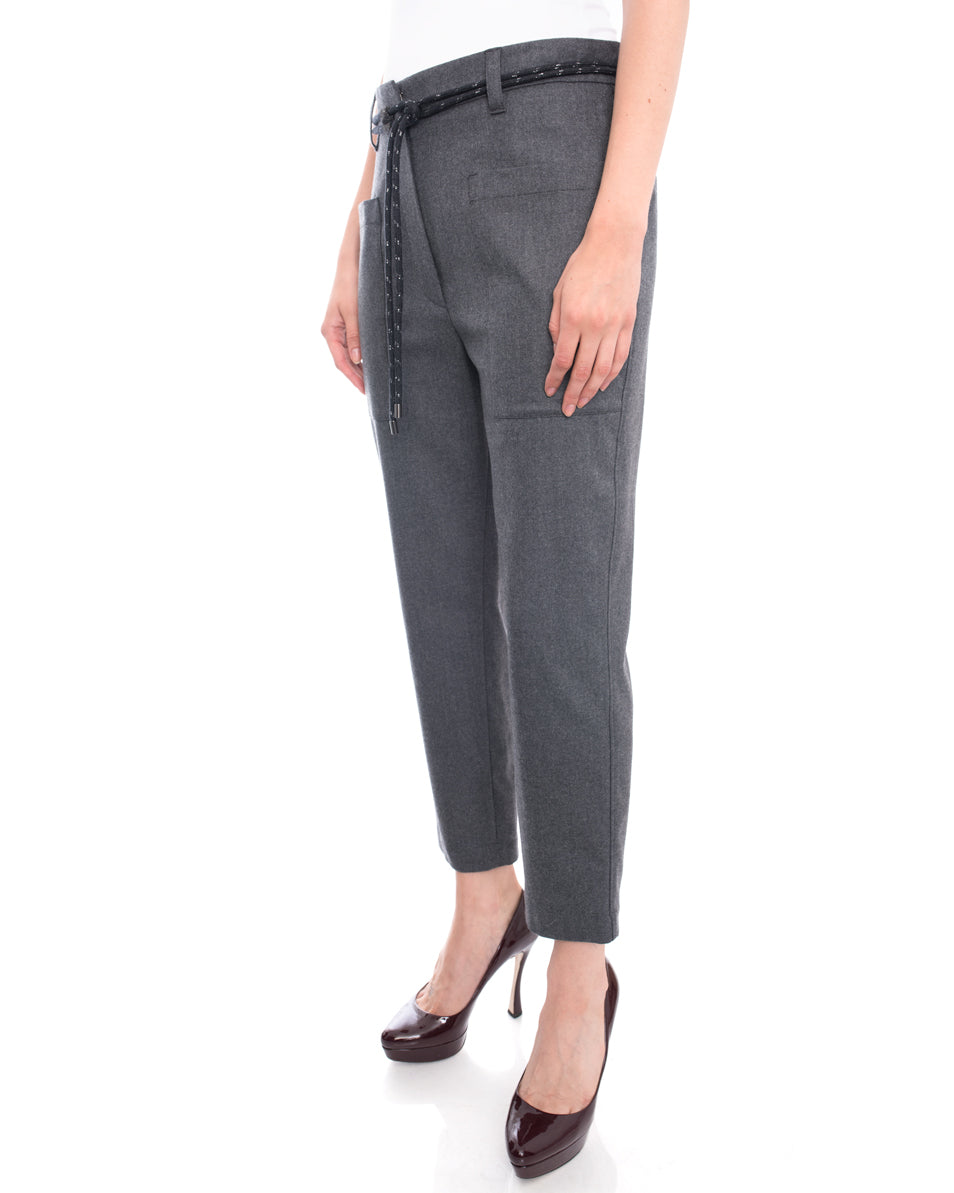 Brunello Cucinelli Charcoal Grey Wool Trouser with Rope Belt - 6