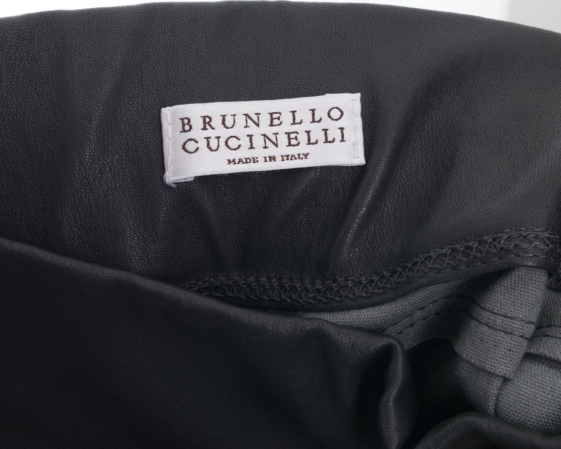 Brunello Cucinello Charcoal Grey Stretch Lambskin Leggings - 6