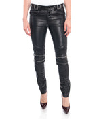 Saint Laurent Unisex Black Leather Zipper Motorcycle Jeans Pants - 38
