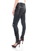 Saint Laurent Unisex Black Leather Zipper Motorcycle Jeans Pants - 38