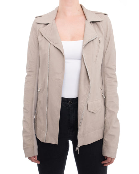 Rick Owens Light Pearl Beige Leather Biker Jacket - 6
