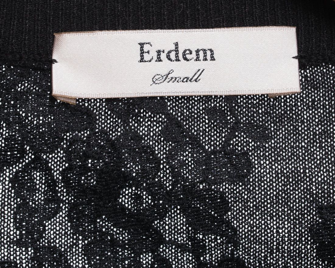 Erdem Tita Black Wool Knit Pullover with Sheer Lace Inset - S