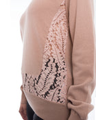 No. 21 Nude Wool V Neck Sweater with Lace Inset - M
