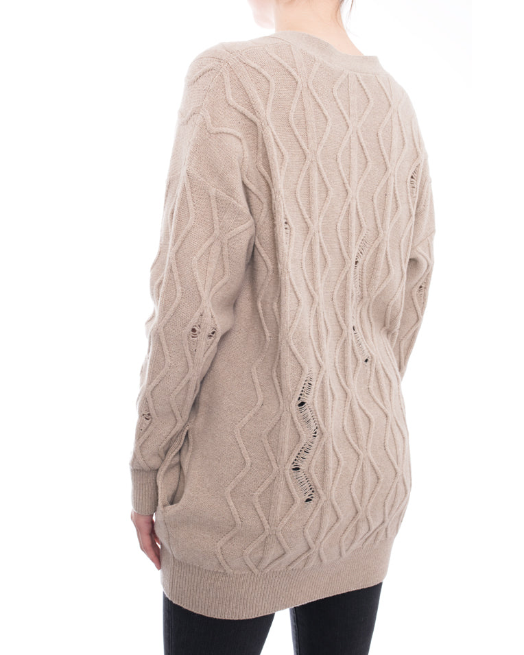 Stella McCartney Beige Cashmere Cable Knit Cardigan Sweater - M