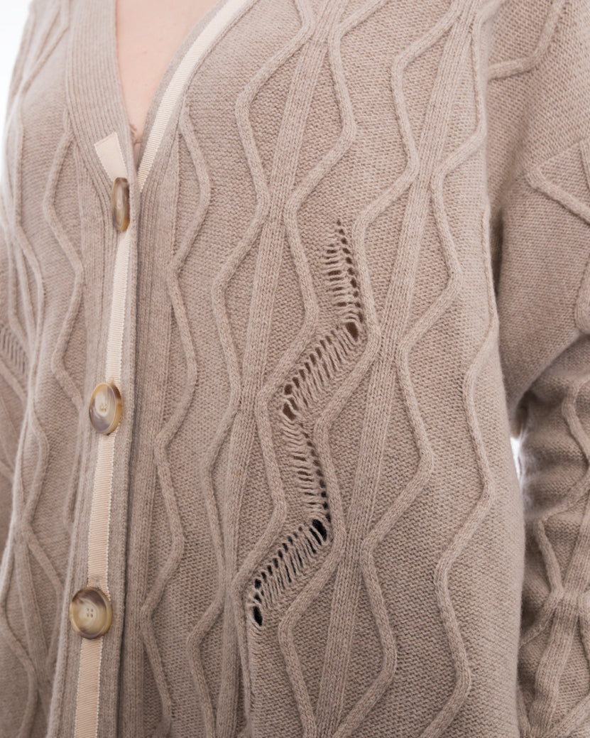 Stella McCartney Beige Cashmere Cable Knit Cardigan Sweater - M