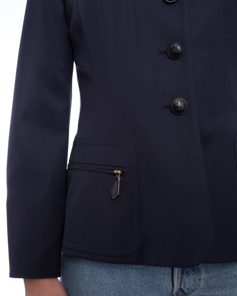 Hermes Vintage 1990’s Navy Wool Blazer Jacket - S