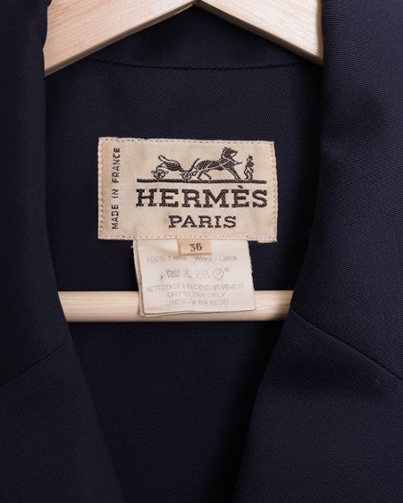 Hermes Vintage 1990’s Navy Wool Blazer Jacket - S